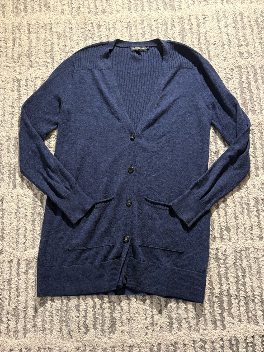 Toad & co blue long button front merino wool cardigan sweater size S